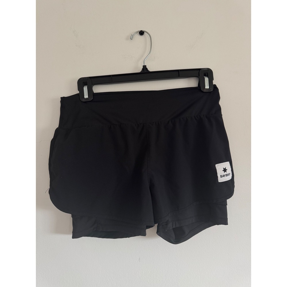 SAYSKY Womens Black 2-in-1 Running Shorts XS Athletic Training Gym Lined Pocket